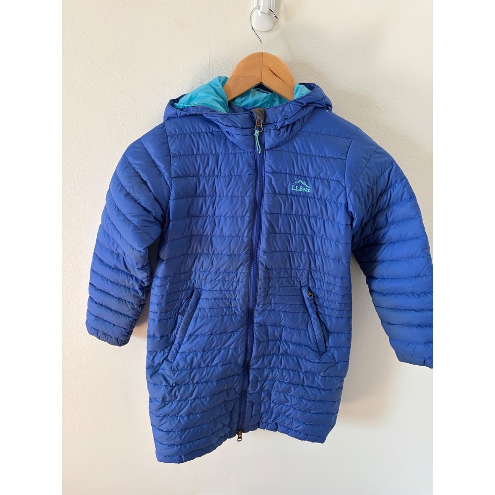 LL Bean Kids Blue Ultralight 650 DownTek Hooded Puffer Jacket Size 6X/7 502781